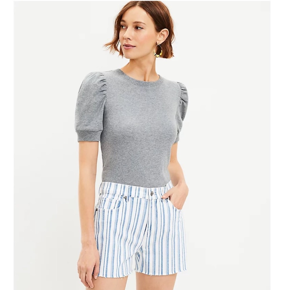 NWT LOFT Fresh Cut Denim Cut Off Shorts in Blue White Stripe SZ-31